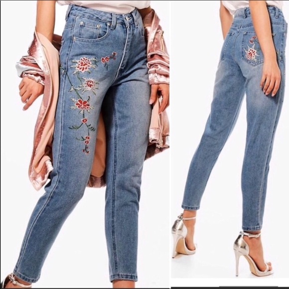 Boohoo | Emily Embroidered Mom Jeans P170 - Picture 9 of 9